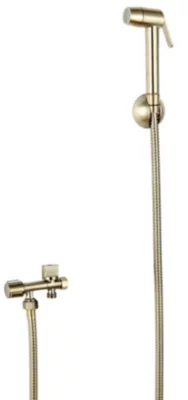 Kit hygiène WC avec douchette 2 jets + flexible + support mural + robinet alimentation, doré brossé, MTK Harmonie