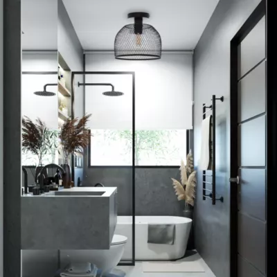 Plafonnier Clark métal noir IP54 E27 40W Ø.25cm Lussiol