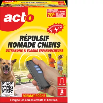 Répulsif portatif chiens Acto ultrasons et flash effaroucheurs
