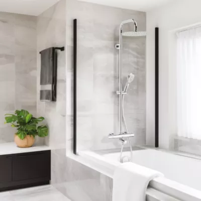 Colonne bain douche thermostatique anti-brûlure avec pomme de tête, douchette et flexible, chrome, Valentin Opium