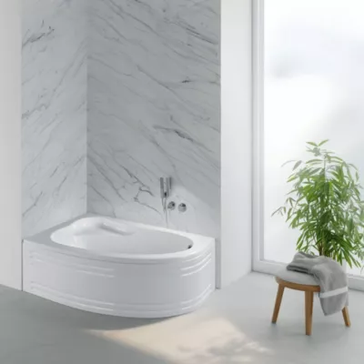 Baignoire asymétrique d'angle gauche Colombia 150 x 100 cm Valentin + Tablier