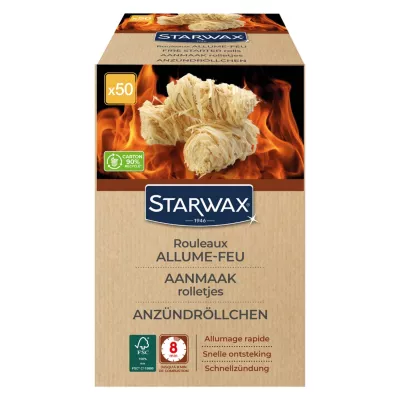Allume-feu rouleaux pour barbecue et cheminée, 50 pièces allumage rapide Starwax