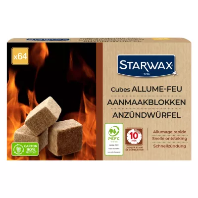 Allume-feu cubes pour barbecue et cheminée, 64 cubes allumage rapide Starwax