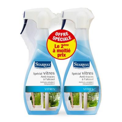 Lot de 2 nettoyants spécial vitres anti-traces à l'alcool Starwax