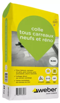 Colle tous carreaux neufs et réno blanc Weber 25kg
