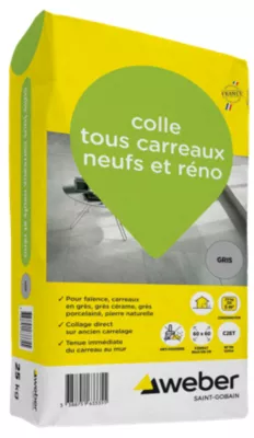 Colle tous carreaux neufs et réno gris Weber 25kg