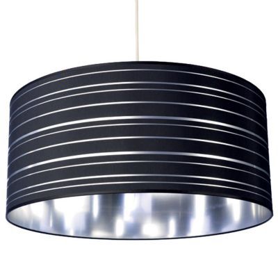 Abat-jour tambour rayure noir argenté l.50 x H.25 cm