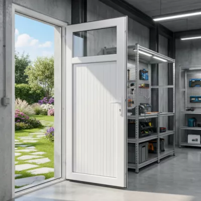 Porte de service pvc 1/4 vitrée Servicio 80 x h.205 poussant droit