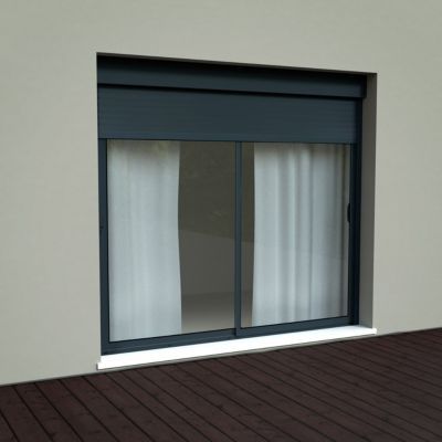 Baie vitrée coulissante aluminium avec volet roulant motorisé gris anthracite - 240 x h.200 cm Uw 1,8