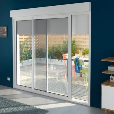 Baie vitrée coulissante aluminium avec volet roulant motorisé blanc - 180 x h.215 cm Uw 2