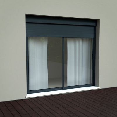 Baie vitrée coulissante alu + volet roulant integré 240cm grise Uw 2