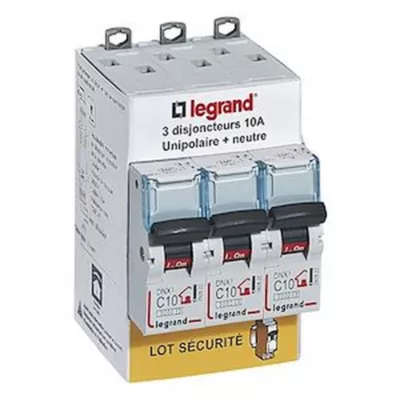 Disjoncteur DNX3 unipolaire + neutre 10A Legrand vendu par 3 pièces