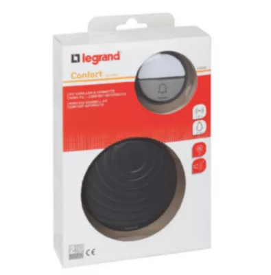 Kit Confort carillon et sonnette sans fil Legrand avec 15 mélodies alimentation par piles - anthracite