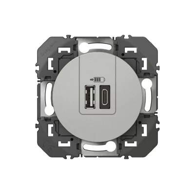 Image principale de Prise double USB-A/C Legrand Dooxie aluminium carrée
