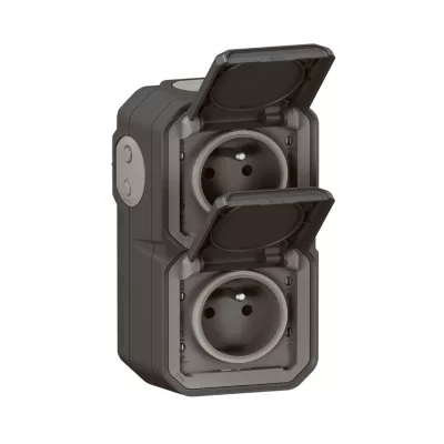Double prises 2 pôles avec terre verticales Legrand Plexo anthracite en saillie