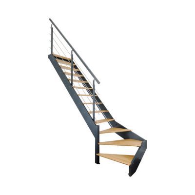 Escalier 1/4 tournant gauche métal et bois Spark Led 13 marches chêne