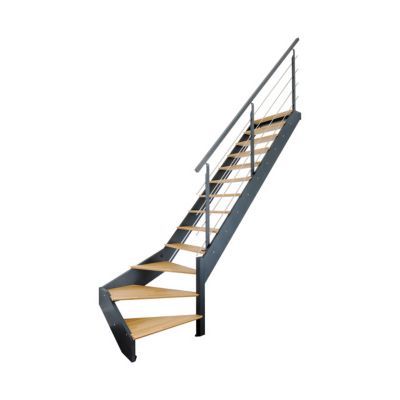 Escalier 1/4 tournant droit métal et bois Spark Led 13 marches chêne