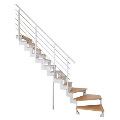Escalier 1/4 tournant gauche métal et bois Tempo white l.80 cm 12 marches chêne/blanc