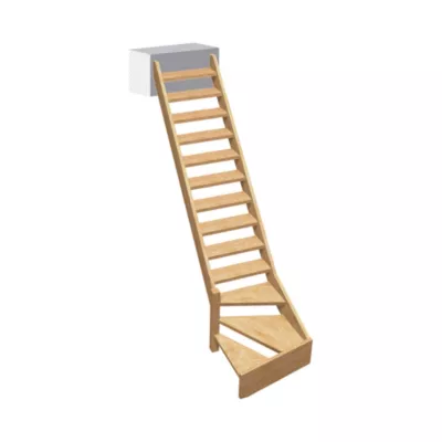 Escalier 1/4 tournant gauche bois Normandie l.80 cm 13 marches sapin
