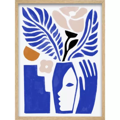 Image encadrée vase fleuri bleu CM Creation l.33 x H.43 x ep.3 cm