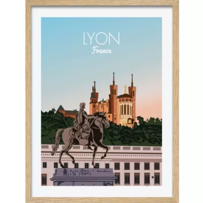 Image encadrée ville de Lyon multicolore l.43 x L.53 cm