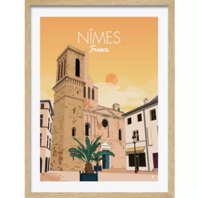 Image encadrée ville de Nîmes orange l.43 x L.53 cm