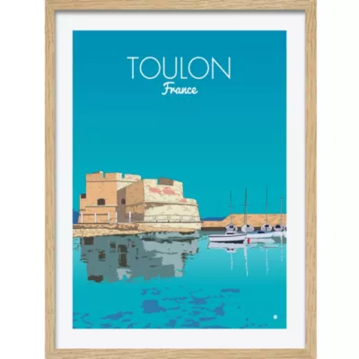 Image encadrée ville de Toulon bleu l.43 x L.53 cm
