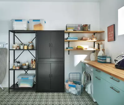 Lot de 2 armoires + 1 étagère en métal coloris noir
