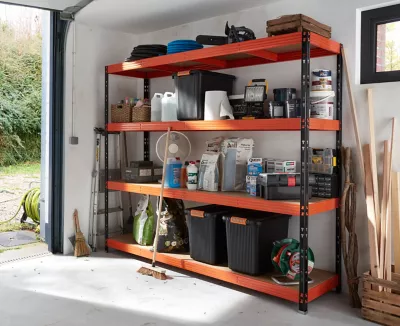 Étagère métal époxy noir et orange XXL Pro 4 tablettes L. 237 x H. 200,8 x P. 60 cm