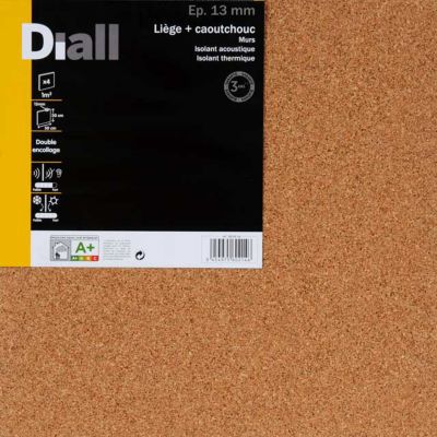 Dalle de liège et caoutchouc DIALL Isolmur 130 - 50 x 50 cm ép.13 mm (vendu par lot de 4 dalles)