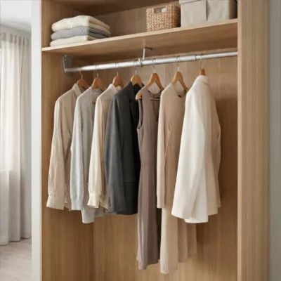 Tringle de penderie télescopique aluminium chromé Ø2,5 cm de 110 à 200 cm avec support