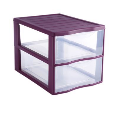 Tour de rangement 2 tiroirs en plastique Klic coloris violet