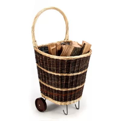 Panier à bûches osier sur roulettes
