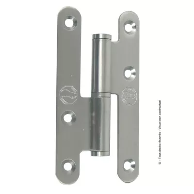 Paumelle parisienne gauche bout rond en inox 140x70 mm