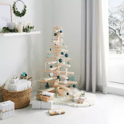 Sapin en bois coloris naturel H.100 cm support inclus