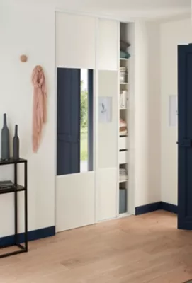 Porte de placard coulissante vendue par 2 avec miroir Optimum blanc veiné H. 250 x L. 120 cm
