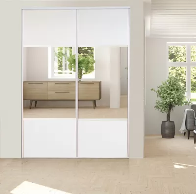 Porte de placard coulissante avec miroir vendue par 2 Optimum blanc veiné H. 250 x L. 150 cm