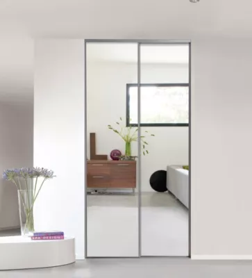 Porte miroir de placard coulissantes H. 250 cm cadre acier gris vendue par 2