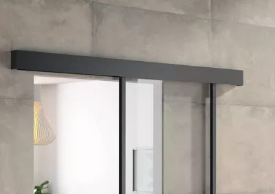 Kit porte coulissante en applique Contemporain noir cadre en aluminium et verre transparent H 204 x 93 x 3,6 cm H 204 x 93 x 3,6 cm