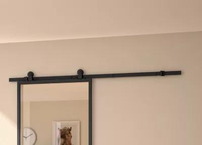 Kit porte Coulissante en applique Contemporain noir chêne terra cadre en aluminium et verre transparent H. 204 X 73 X 3,6 Cm