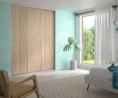 Porte de placard coulissantes imitation chêne brut 180 x 250 cm vendue par 3 pièces