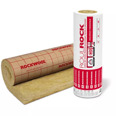Rouleau laine de roche Rockwool Roulrock kraft - 1,2 x 5 m ép.100 mm (vendu au rouleau)