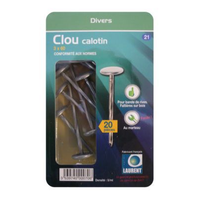 Clou Calotin 3 mm x 60 mm vendu par 20 pièces