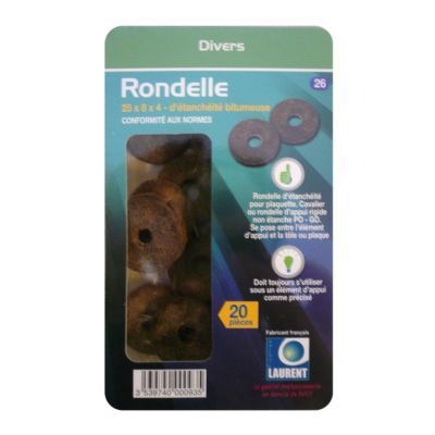 Rondelle bitumeuse d'étanchéité 25 x 8 mm ép.4mm vendue par 20 pièces