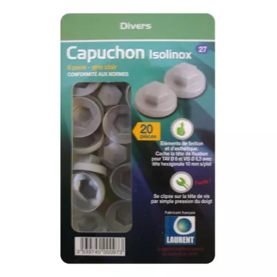 Lot de 20 capuchons isolinox 6 pans - gris clair RAL 9006