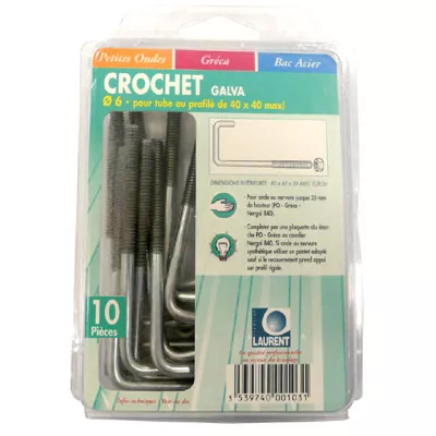 10 crochets galva Ø6 mm pour tube de 40x40 mm