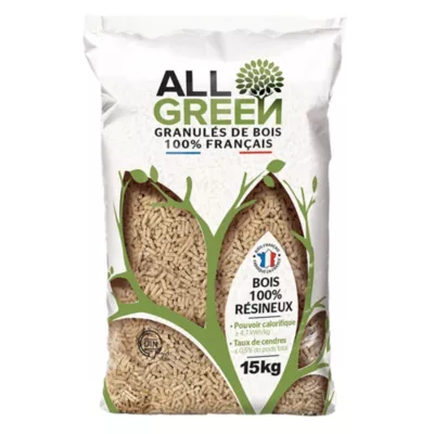 Pellets All Green 100% Bois Naturel Français - Sac de 15 kg - DINplus