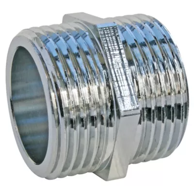 Mamelon égal laiton chromé double mâle 15/21 (1/2"), lot de 2