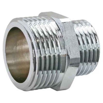 Mamelon réduit laiton chromé Mâle 20/27 (3/4") - Mâle 15/21 (1/2"), lot de 2