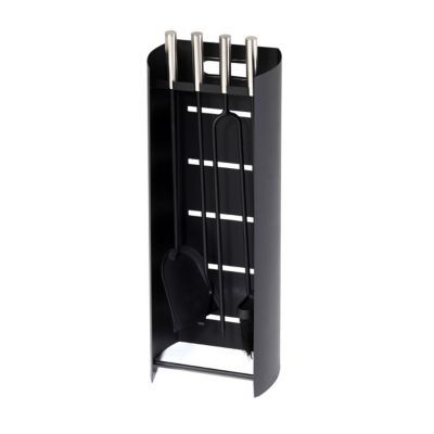 Serviteur de cheminée en acier noir et chrome avec 4 accessoires, Dixneuf Tower